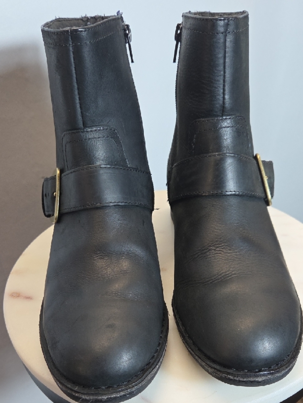 Clarks Black Leather Ankle Boots with Brass Buckle Size 10 - Picture 2 of 7